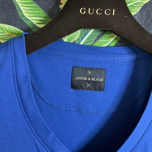 Astor & Black Luxury V-Neck Tee Shirt - Blue Jersey Knit Relaxed Fit Large - Picture 6 of 10